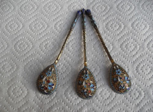 Silberlöffel mit emaille - 3x,